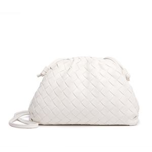 White woven handbag on a white background