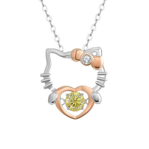 Moissanite Cat Heart Pendant Necklace