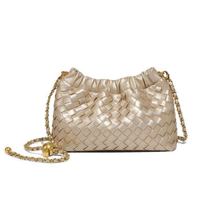 Woven Leather Cloud Drawstring Handbag