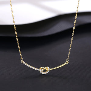 Love Knot Half Pave CZ Curved Bar Necklace