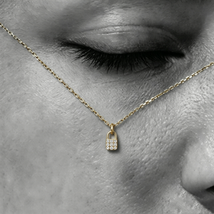 Dainty Pave CZ Padlock Charm Necklace