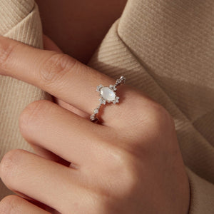 Sparkling Oval Moonstone Milgrain Band Ring