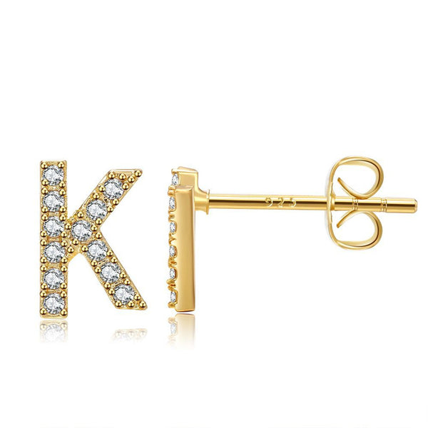 Gold Initial Letter Stud Earrings