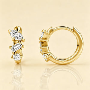 Triple Shape Moissanite Huggie Hoop Earrings
