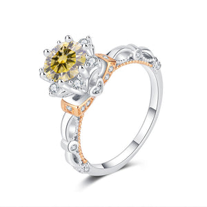 Color Moissanite Flower Halo Statement Ring