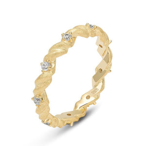 Dainty Gold Brushed Twist Rope CZ Band Ring