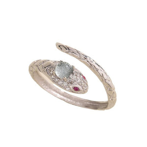 Engraved Snake Crystal Stacking Bypass Ring