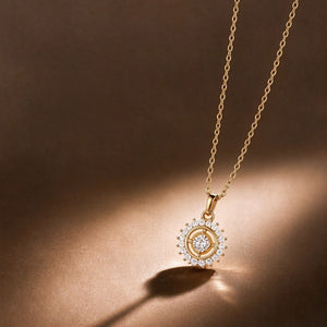 Dainty Compass Pave Halo Pendant Necklace