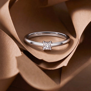 Small Square Moissanite Stack Thin Band Ring