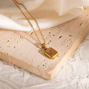 Vintage Square Gemstone Pendant Necklace