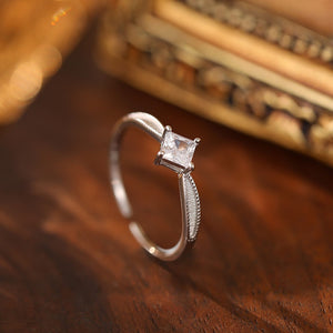 Solitaire Princess Cut CZ Textured Open Ring