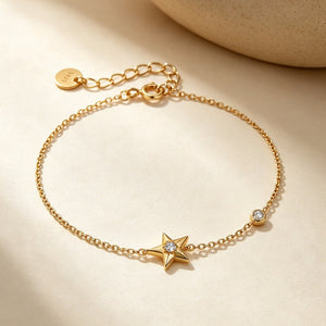 Tiny Gold Star Bezel CZ Charm Chain Bracelet