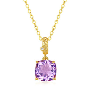 Minimalist Cushion Gemstone Charm Necklace