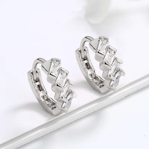 Staggered Baguette Moissanite Hoop Earrings
