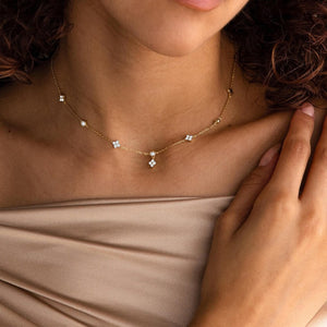 Four Leaf Clover CZ Station Charm Necklace