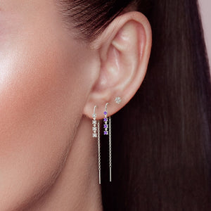 Tiny Star Moon Colorful CZ Threader Earrings