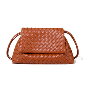 Handwoven Leather Flap Shoulder Handbag