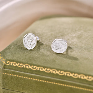 Carved Rose Floral Oval Cameo Stud Earrings