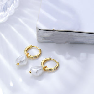 Freshwater Pearl Pave CZ Drop Hoop Earrings