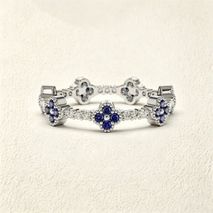 Pave Blue Four-Leaf Clover Eternity Band Ring