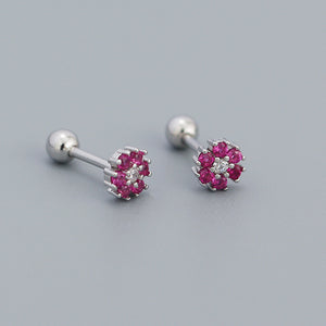 Color Gemstone Flower Stud Earrings
