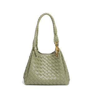 Woven Leather Knot Accent Shoulder Handbag
