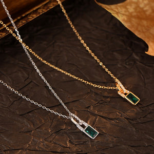 Dainty Green CZ Pave Lock Pendant Necklace