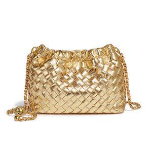 Woven Leather Cloud Drawstring Handbag