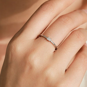 Small Square Moissanite Stack Thin Band Ring