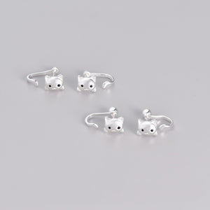 Black CZ Eye Kitty Cat Tail Ear Jacket Earrings