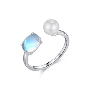 Dainty Moonstone Pearl Open Adjustable Ring