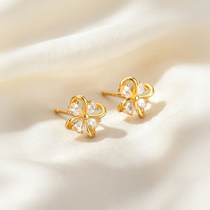 Dainty Pear CZ Four Petal Floral Stud Earrings