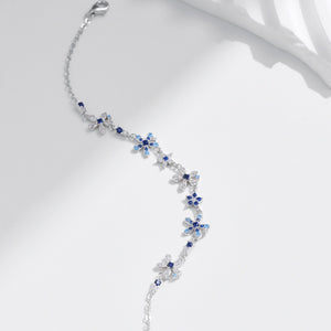 Gradient Blue CZ Flower Cluster Chain Bracelet