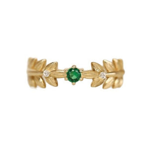 Green CZ Textured Olive Leaf Twig Band Ring