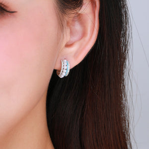 Pave CZ Pearl Turquoise Open Hoop Earrings