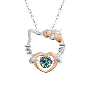 Moissanite Cat Heart Pendant Necklace