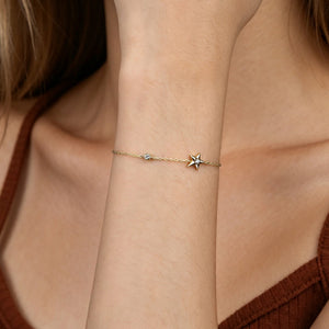 Tiny Gold Star Bezel CZ Charm Chain Bracelet