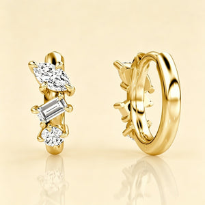 Triple Shape Moissanite Huggie Hoop Earrings