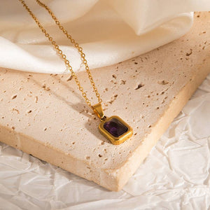 Vintage Square Gemstone Pendant Necklace