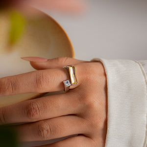 Geometric Two Tone CZ Stackable Open Ring