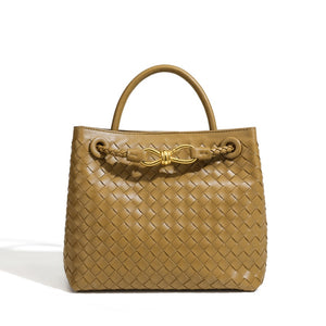 Handwoven Leather Knot Clasp Tote Handbag
