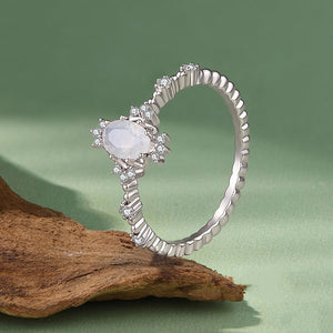 Sparkling Oval Moonstone Milgrain Band Ring