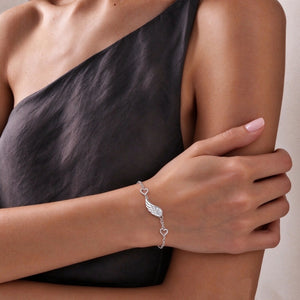 Pave Angel Wing Heart Charm Chain Bracelet