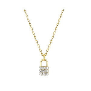 Dainty Pave CZ Padlock Charm Necklace
