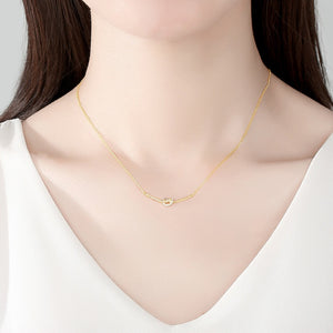Love Knot Half Pave CZ Curved Bar Necklace