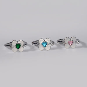 Colorful Heart CZ Reversible Clover Band Ring