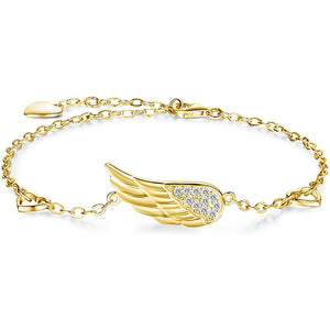 Pave Angel Wing Heart Charm Chain Bracelet