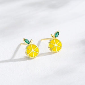 Yellow Enamel Lemon Green CZ Stud Earrings