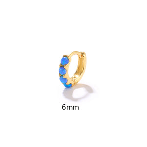 Blue White Opal Small Huggie Hoop Earrings