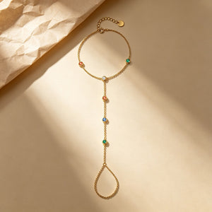 Multicolor CZ Bezel Hand Chain Ring Bracelet